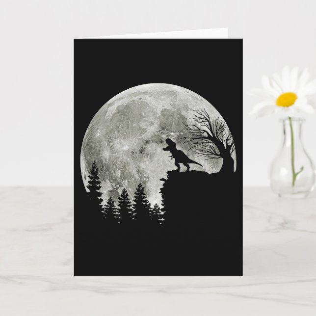  T Rex Standing On Mountain Moonlight Halloween Card (Small Plant)