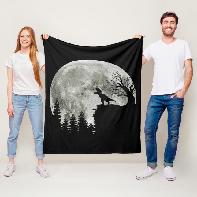  T Rex Standing On Mountain Moonlight Halloween Fleece Blanket (In Situ)