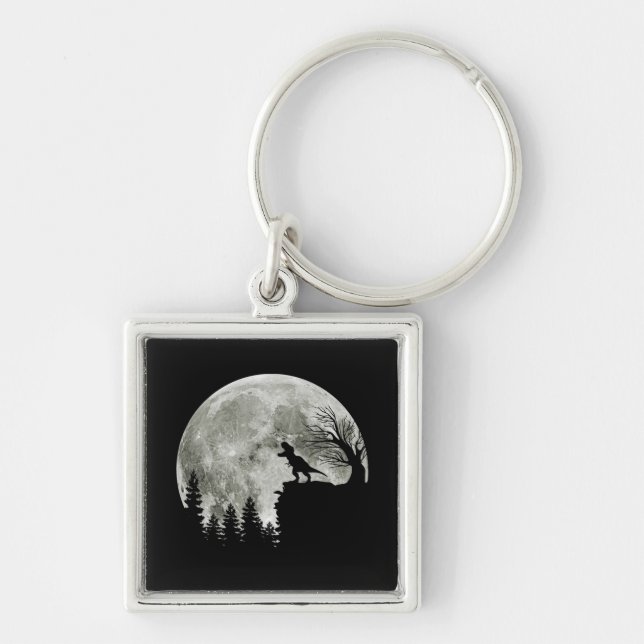  T Rex Standing On Mountain Moonlight Halloween Key Ring (Front)