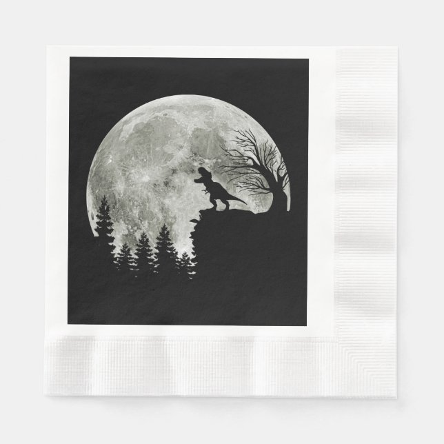  T Rex Standing On Mountain Moonlight Halloween Napkin (Front)