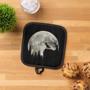  T Rex Standing On Mountain Moonlight Halloween Pot Holder