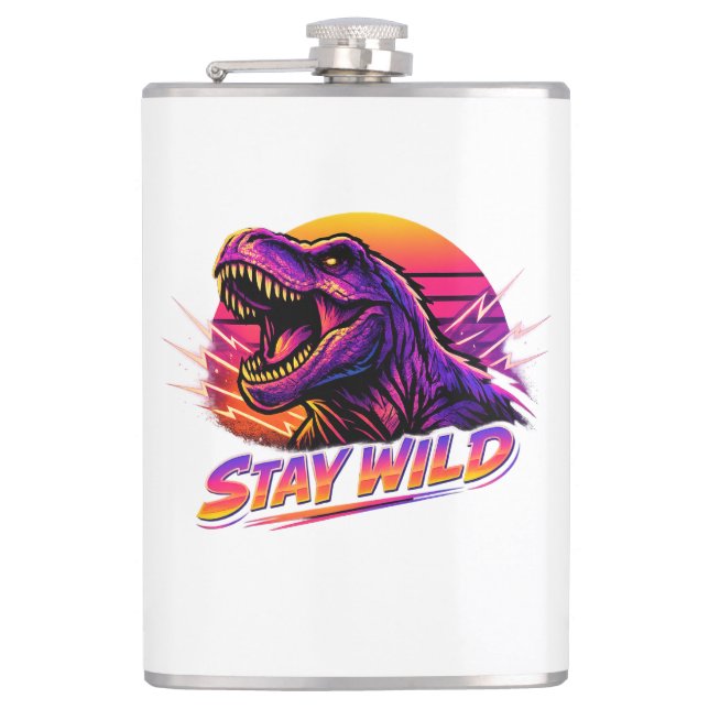 T-Rex Stay Wild Hip Flask (Front)