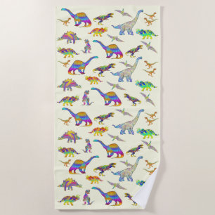 T Rex Stegosaurus Brontosaurus Raptor Dinosaur Art Beach Towel