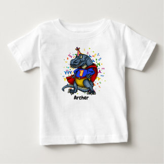 T-Rex Superhero 1st Birthday Baby T-Shirt