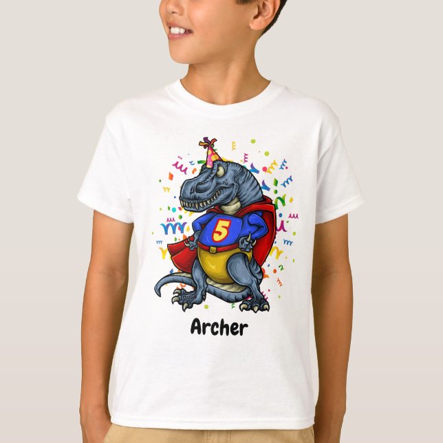 T-Rex Superhero 5th Birthday T-Shirt (Front)