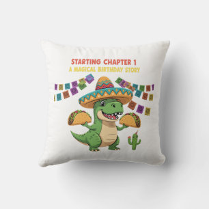 T-Rex Taco Fiesta 1st Birthday Starting Chapter Cushion