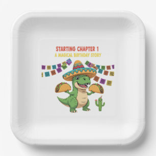 T-Rex Taco Fiesta 1st Birthday Starting Chapter Paper Plate