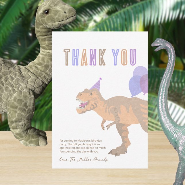 T-Rex Tan Cute Kids T Rex Fun Dinosaur Birthday Thank You Card (Custom thank you cards for after the dinosaur birthday party)