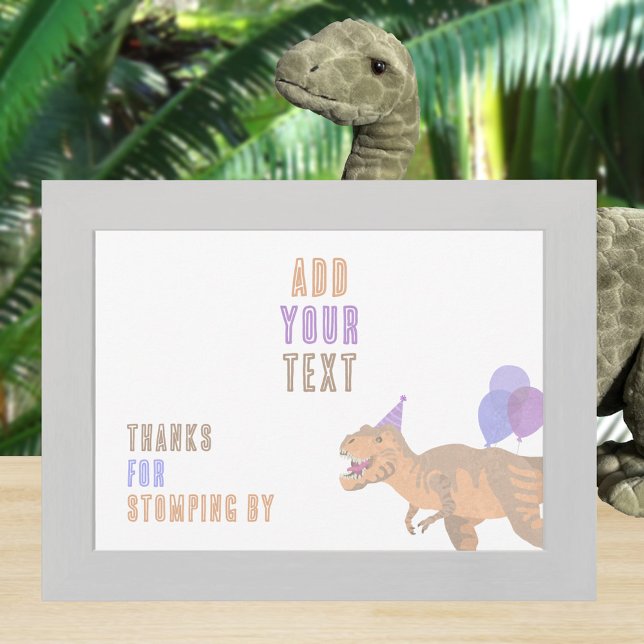 T-Rex Tan Dino 5x7 Landscape Editable Sign Card (Create your own custom small table sign for a cute dinosaur themed birthday party)