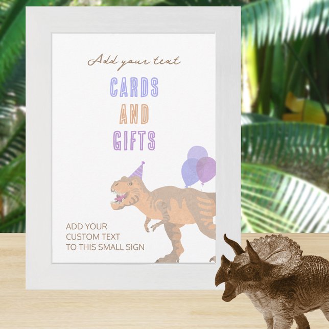 T-Rex Tan Dino 5x7 Portrait Editable Sign Card (All text can be edited for dinosaur themed table top signs)