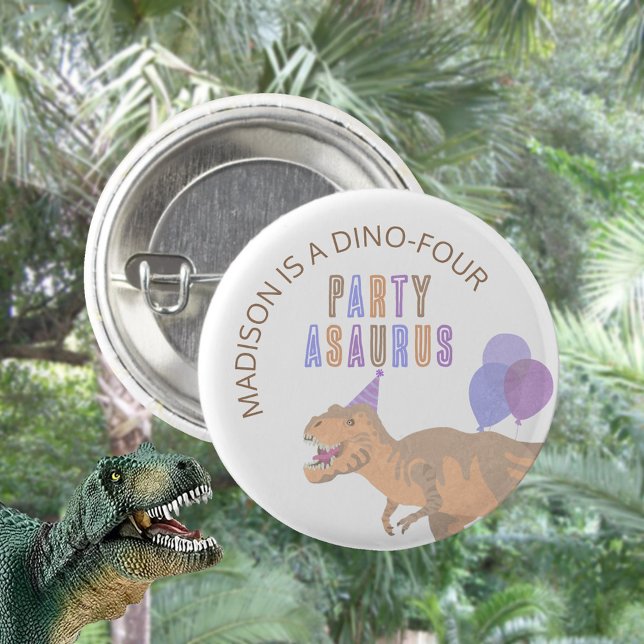 T-Rex Tan Party Asaurus Cute Dinosaur Birthday 3 Cm Round Badge (Dinosaur pin back buttons make cute birthday party favors for your guests)