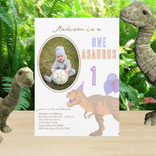 T-Rex Tan Photo Any Age Cute 1st Birthday Party Invitation