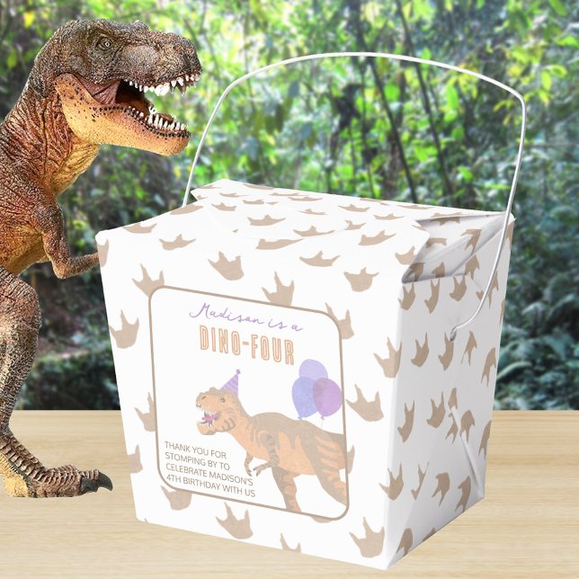 T-Rex Tan Thank You Birthday Dino Party Favour Box (These dinosaur birthday party favor boxes are ready to be personalized by you)