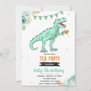 T-rex tea girl party invitation