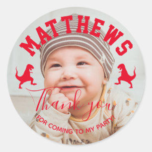 T rex thank you Dinosaur kids birthday Classic Round Sticker