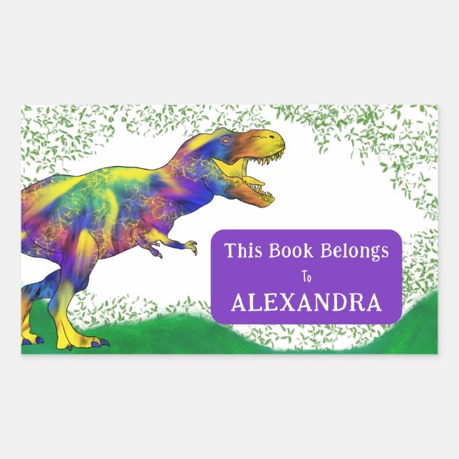 T Rex This Book Belongs To Kids Name Rectangular Sticker (Front)