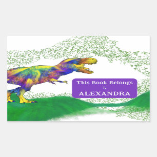 T Rex This Book Belongs To Kids Name Rectangular Sticker