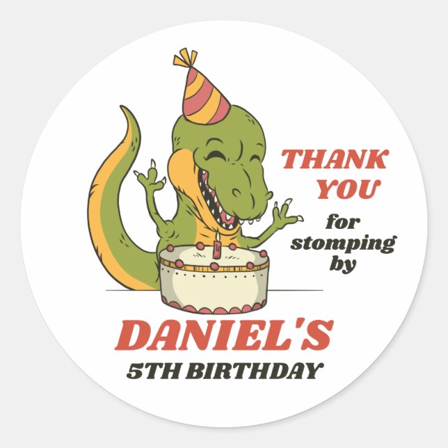 T-Rex Turns 1 Cute Dinosaur Kids Birthday Party Classic Round Sticker (Front)