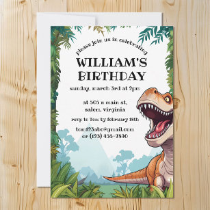 T Rex Tyrannosaurus Dinosaur Birthday Party Invitation