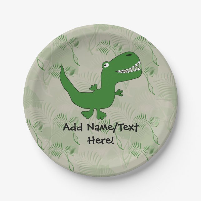T-Rex Tyrannosaurus Rex Dinosaur Cartoon Kids Boys Paper Plate (Front)