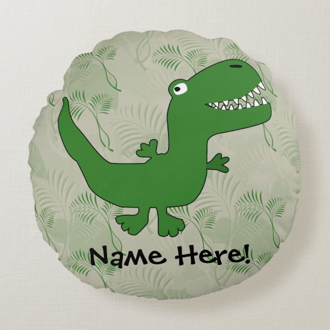 T-Rex Tyrannosaurus Rex Dinosaur Cartoon Kids Boys Round Cushion (Front)