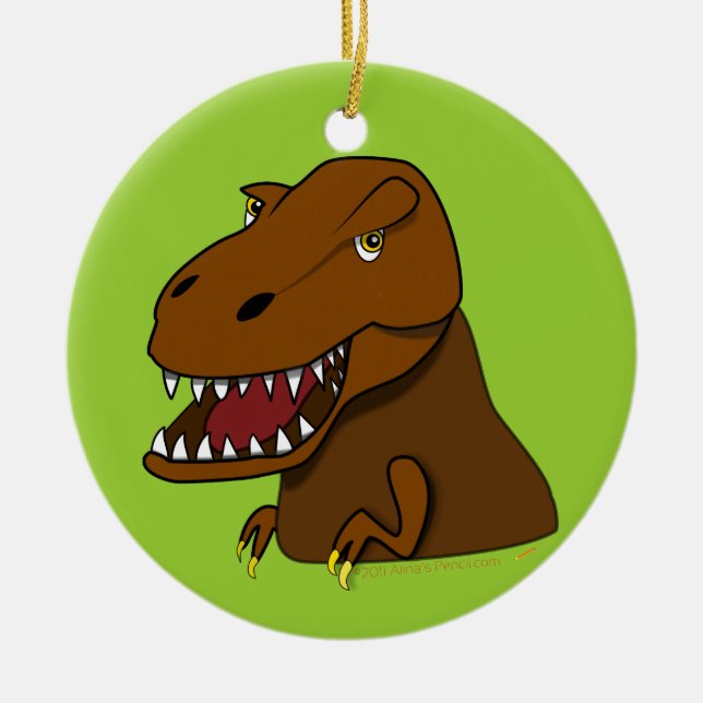 T-Rex Tyrannosaurus Rex Scary Cartoon Dinosaur Ceramic Tree Decoration (Front)