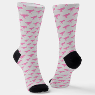 T-Rex Tyranosaurus King Dinosaur Classic Pink Grey Socks