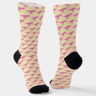 T-Rex Tyranosaurus Queen Dinosaur Fun Pink Yellow Socks