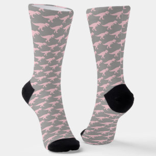 T-Rex Tyranosaurus Queen Dinosaur Pink Grey Fun Socks
