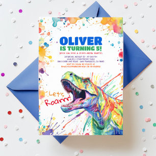 T-Rex Tyronasaurus Dinosaur Colourful Birthday Invitation