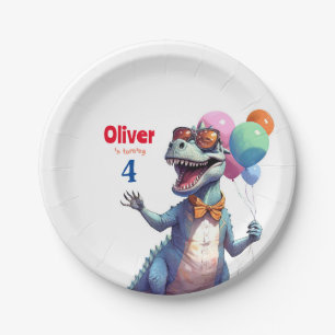 T-Rex Tyronasaurus Dinosaur Colourful Birthday Paper Plate