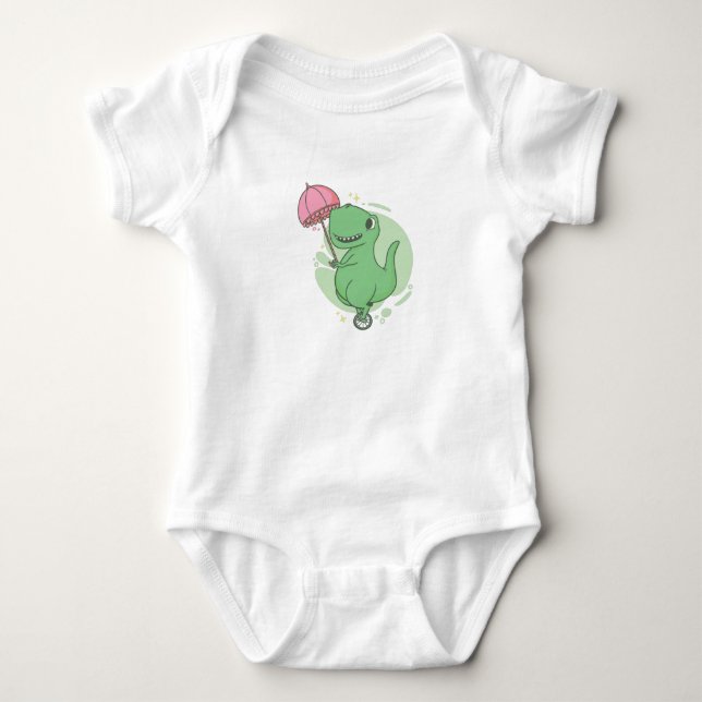 T Rex Unicycle Baby Bodysuit (Front)