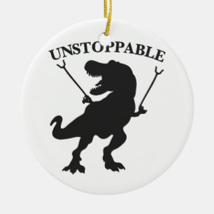 T-rex unstoppable - Choose background colour Ceramic Tree Decoration