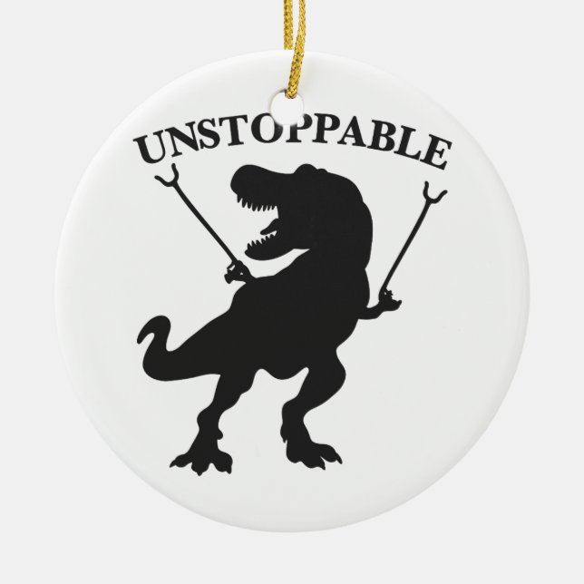 T-rex unstoppable - Choose background colour Ceramic Tree Decoration (Front)