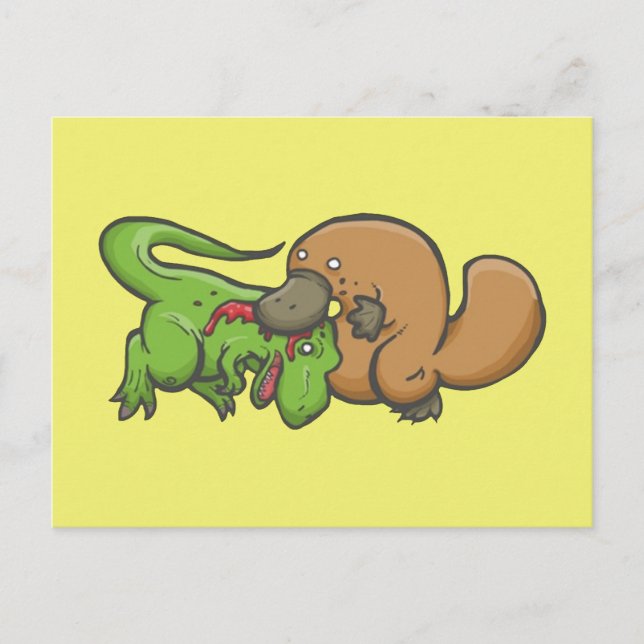 T-rex vs Platypus Postcard (Front)