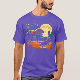 T Rex Walking a Dog Funny Boston Terrier Moon Hall T-Shirt