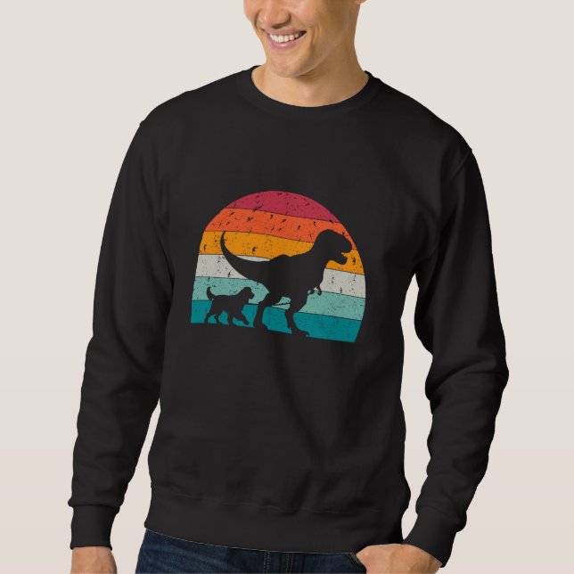 T-Rex Walking a Dog Funny Springer Spaniel Lovers  Sweatshirt (Front)