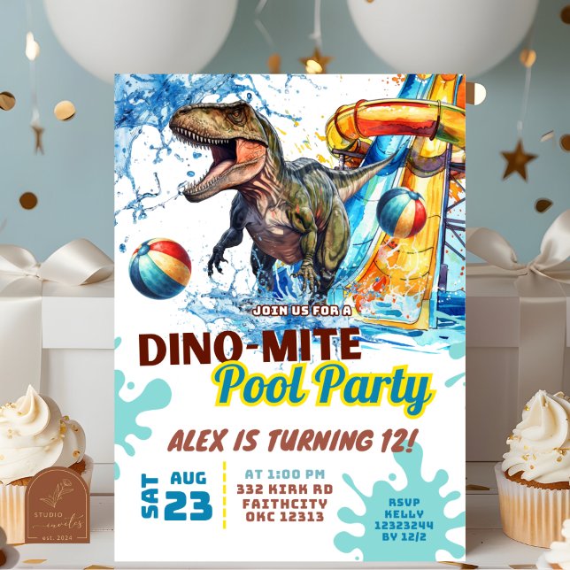 T-Rex Waterslide Pool Party Birthday Invitation (Creator Uploaded)
