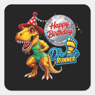 T-Rex wearing green running outfit Square Sticker
