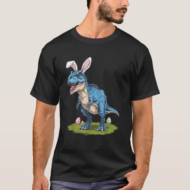 T Rex with Bunny Ears Funny Easter Dinosaur Trex B T-Shirt (Front)