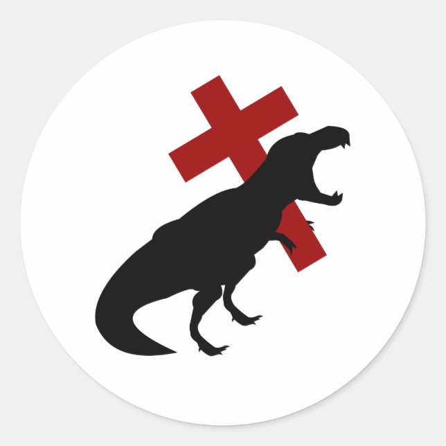 T-Rex With Cross Classic Round Sticker (Front)