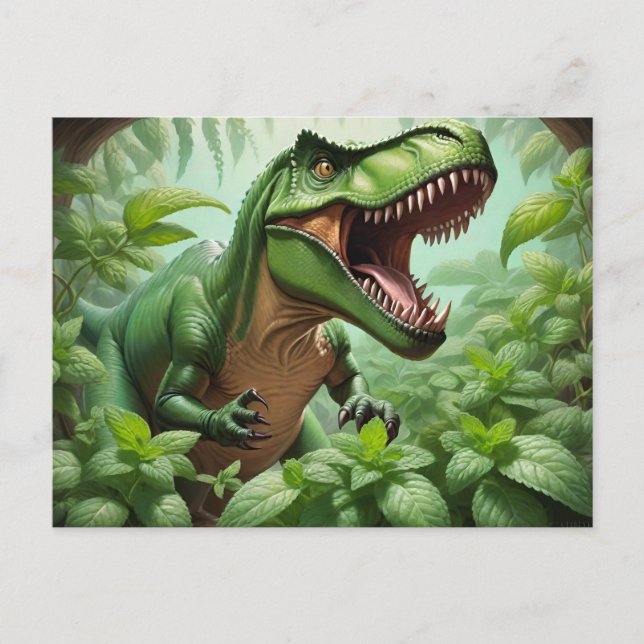 T-Rex with mint Postcard (Front)