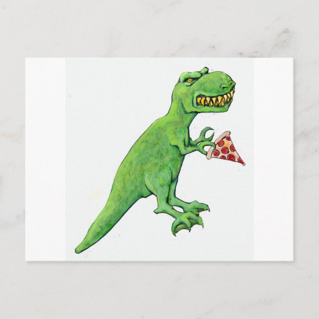 T-Rex with Pizza Postcard (Front)