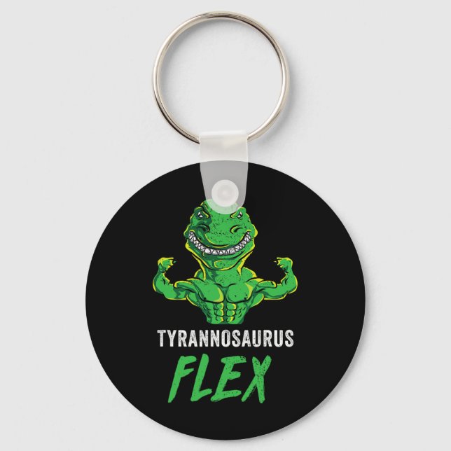 T Rex Workout Funny Dinosaur Gym Weightlifting Cut Key Ring (Front)