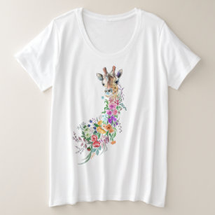  T-Shir twith Colourful Flowers Bouquet Giraffe Plus Size T-Shirt