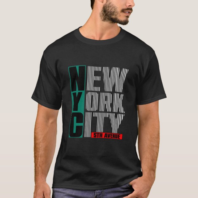 T-shirt 5th AVENUE New York City GREEN Art Design (Front)