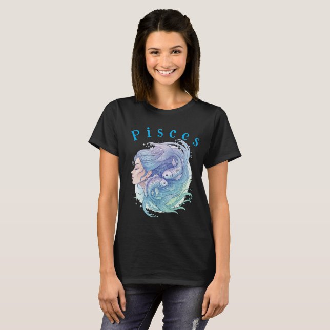 T-shirt. Astrology Horoscope Pisces Zodiac Sign T-Shirt (Front Full)