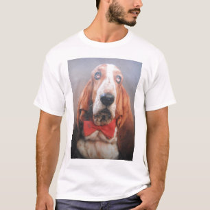 T-Shirt Basset Hound Red Bow Tie