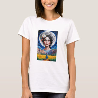 t-shirt beautiful woman over a large moon