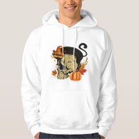 T-Shirt Black Cat and Human Skeleton Halloween